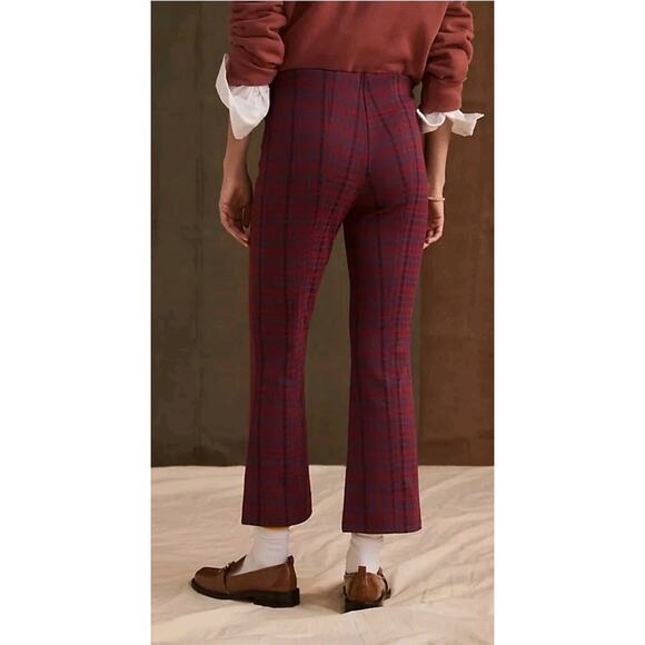 Maeve by Anthropologie The Margot Kick Flare Cropped Pants Small Red/Blue Plaid - Picture 2 of 6